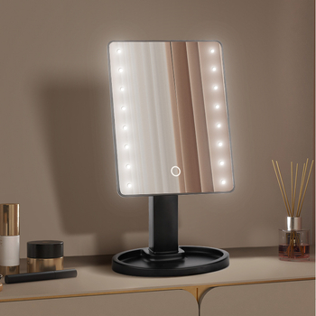 Oglindă de machiaj cu iluminare și spațiu de depozitare, oglindă de masă rotativă, reglabilă pentru dormitor