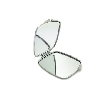 Oglindă de machiaj pliabilă, portabilă, cu ramă metalică rotunjită, în formă pătrată, compactă 67×67×8 mm