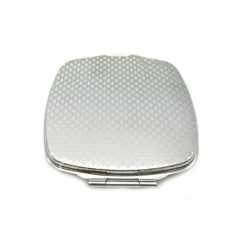 Oglindă de machiaj pliabilă, portabilă, cu ramă metalică rotunjită, în formă pătrată, compactă 67×67×8 mm
