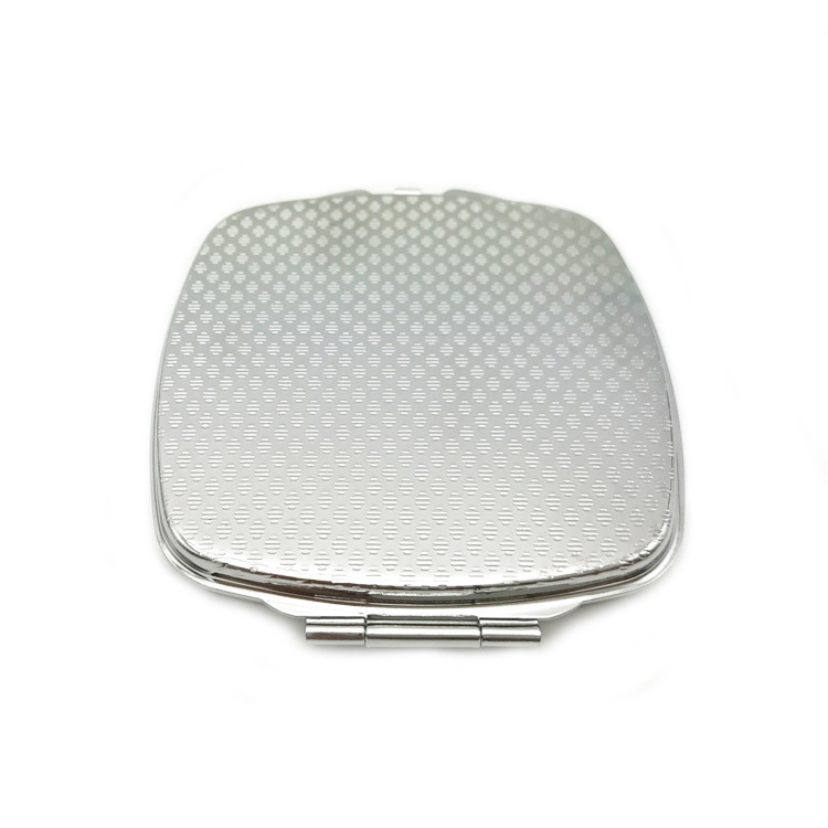 Oglindă de machiaj pliabilă, portabilă, cu ramă metalică rotunjită, în formă pătrată, compactă 67×67×8 mm