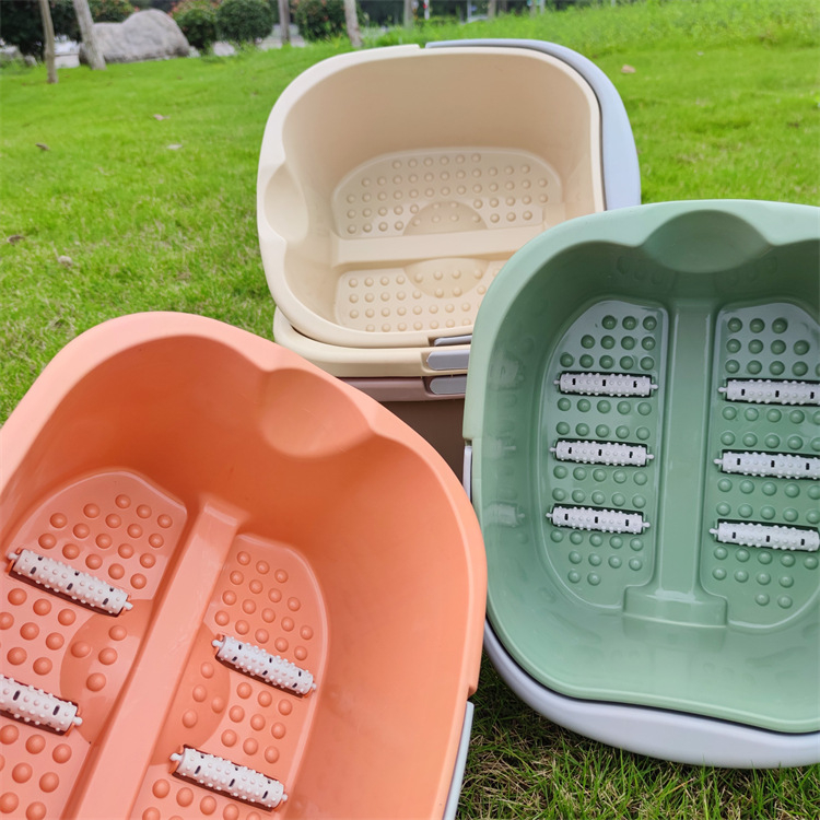 Пластмасова удебелена ваничка за крака с четири колела, преносима масажна ваничка за крака с ролери