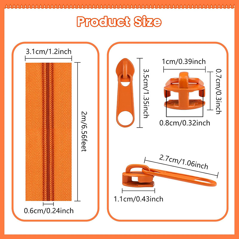 Set de fermoare 12 m cu 24 glisiere metalice, pentru genți din piele, poșete și bagaje – 6 culori