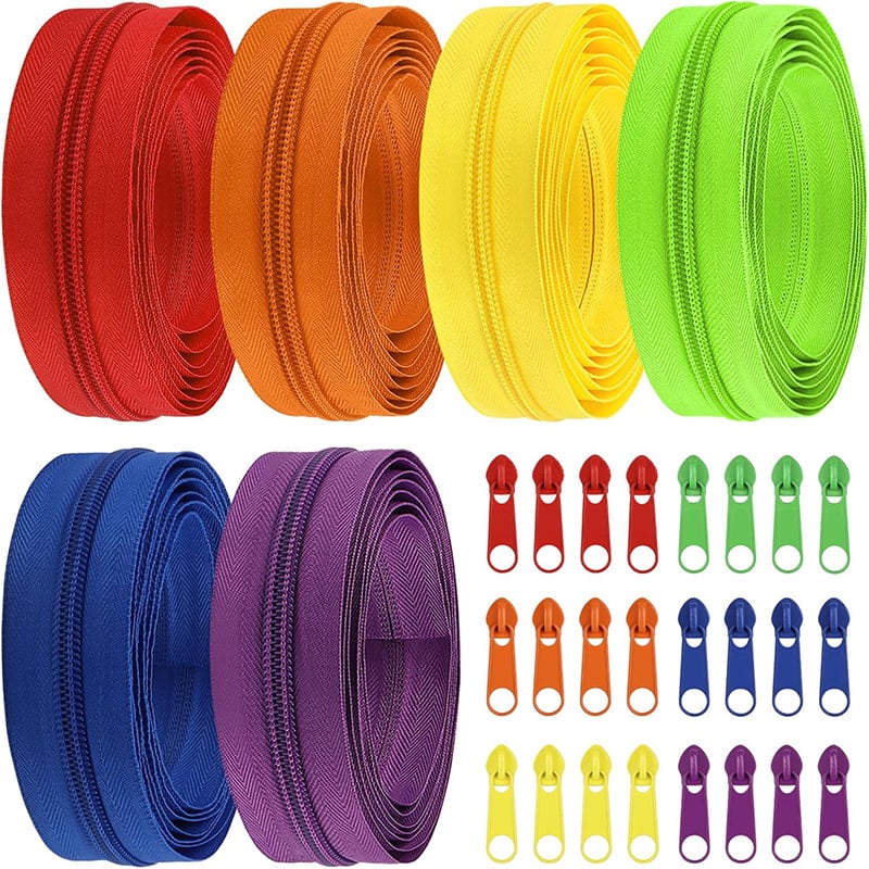 Set de fermoare 12 m cu 24 glisiere metalice, pentru genți din piele, poșete și bagaje – 6 culori
