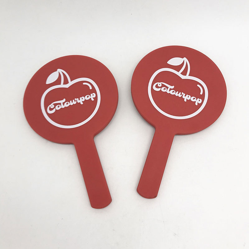 Shunda oglindă de machiaj rotundă, cu mâner, portabilă, ramă ABS, logo imprimat, personalizabilă, două dimensiuni