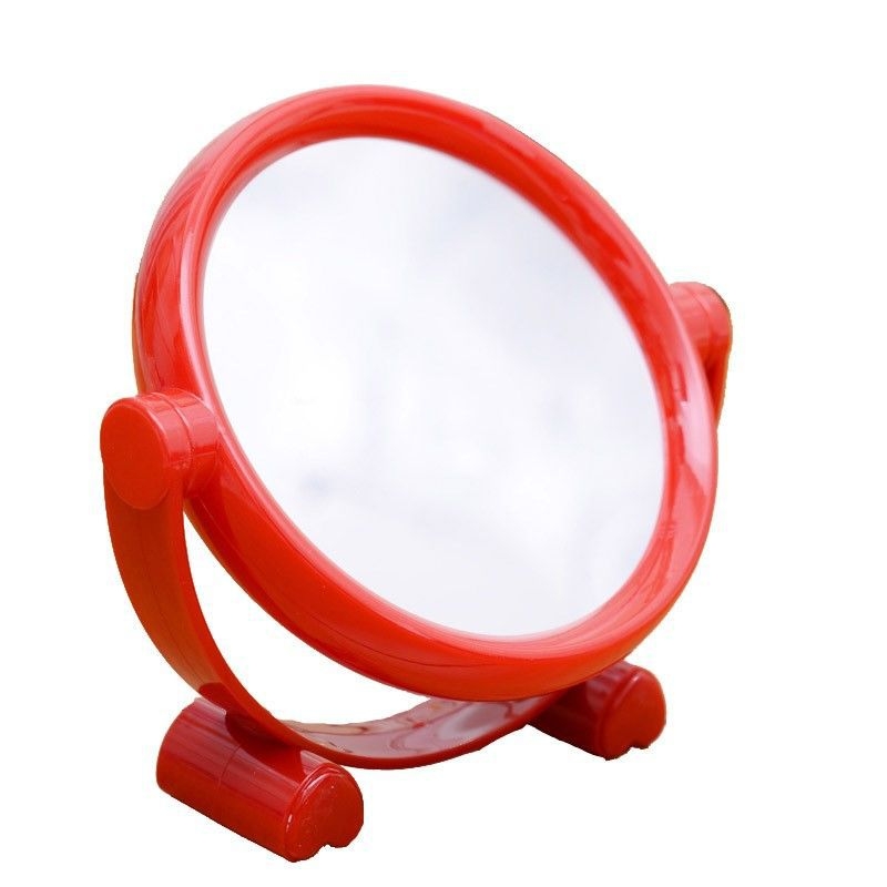 Oglindă de birou rotativă, cu două fețe, rotundă, HD nou, roșie, din plastic, cu cod de bare