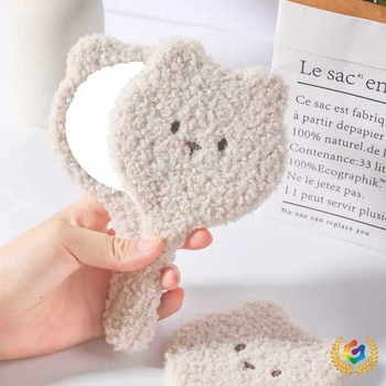Oglindă de machiaj portabilă, cu formă de labă de ursuleț pluș, oglindă HD, carcasa din plastic