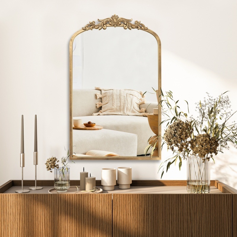 Oglindă franțuzească retro pentru machiaj, decor în stil european, oglindă suspendată pentru baie, arcuită