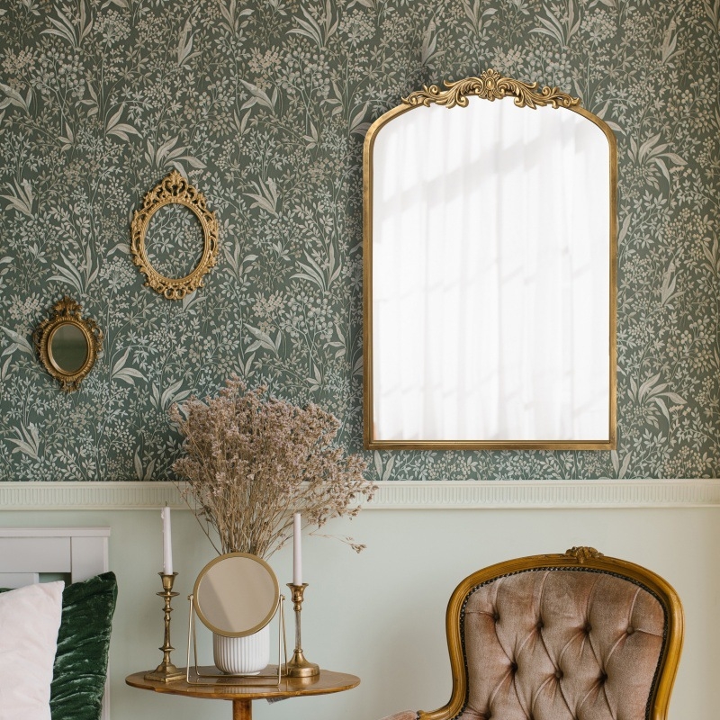 Oglindă franțuzească retro pentru machiaj, decor în stil european, oglindă suspendată pentru baie, arcuită