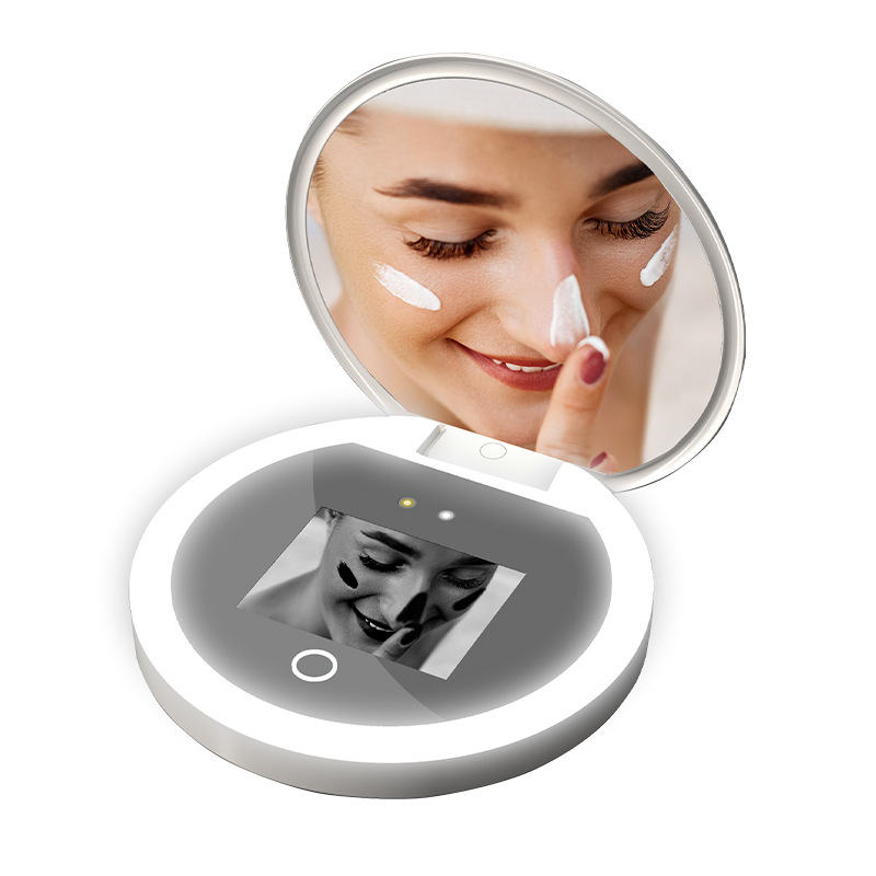 Oglindă UV pentru machiaj cu detecție inteligentă a protecției solare, oglindă de makeup cu iluminare LED, instrument de îndepărtare a protecției solare, pliabilă și portabilă, cadou pentru prieteni