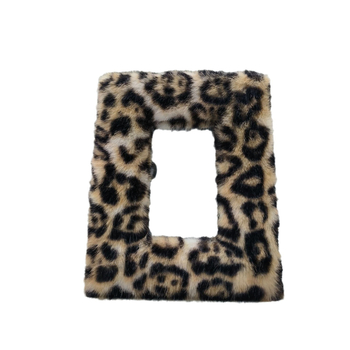 Oglindă de machiaj de birou, cu față unică, imprimeu leopard, acoperire velur pe placă MDF, cadru din lemn