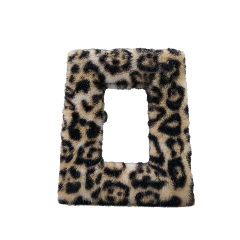 Oglindă de machiaj de birou, cu față unică, imprimeu leopard, acoperire velur pe placă MDF, cadru din lemn