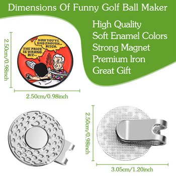 Klip za kapu za golf s karikaturnim dizajnom, srebrni kružni marker lopte promjera 25 mm s magnetom