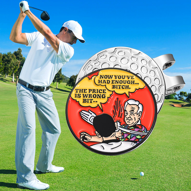 Klip za kapu za golf s karikaturnim dizajnom, srebrni kružni marker lopte promjera 25 mm s magnetom