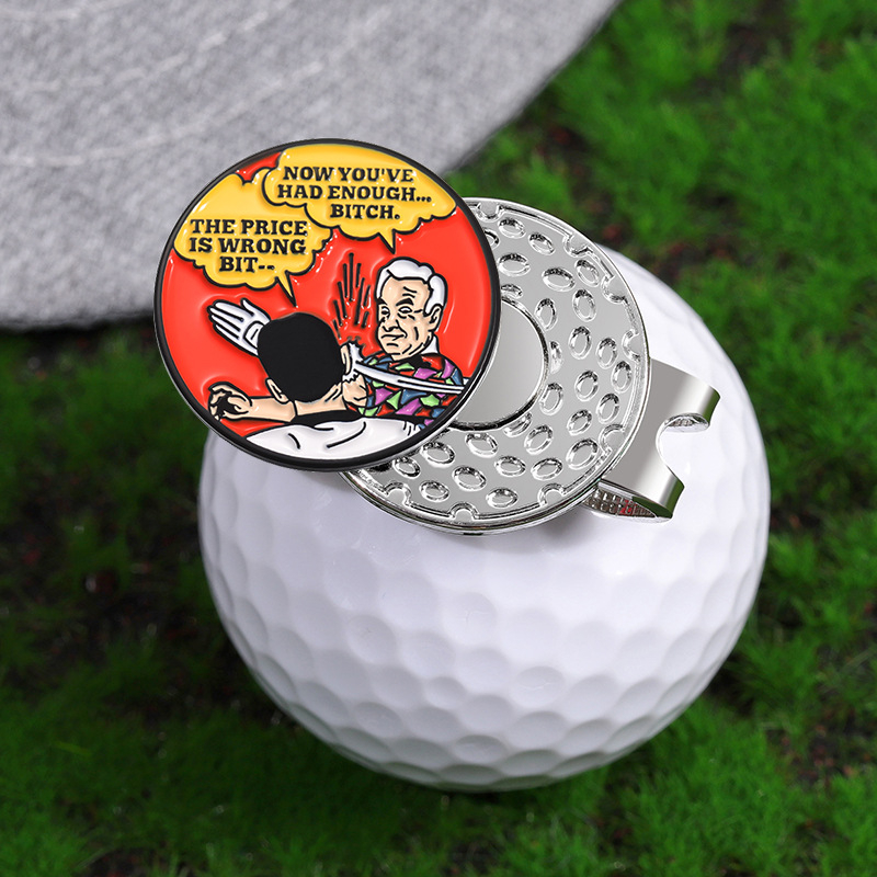 Klip za kapu za golf s karikaturnim dizajnom, srebrni kružni marker lopte promjera 25 mm s magnetom