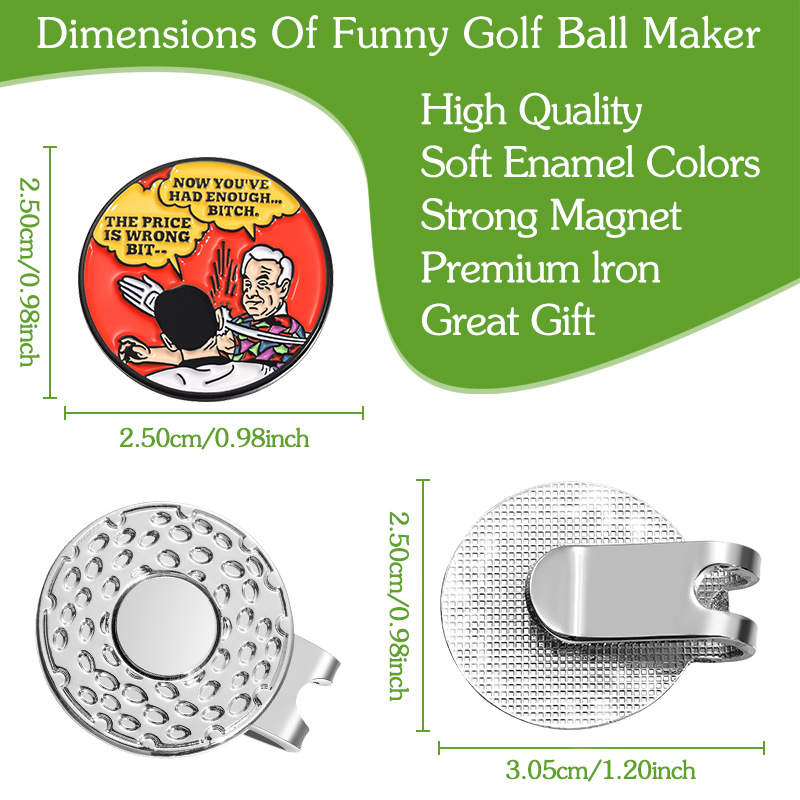 Klip za kapu za golf s karikaturnim dizajnom, srebrni kružni marker lopte promjera 25 mm s magnetom