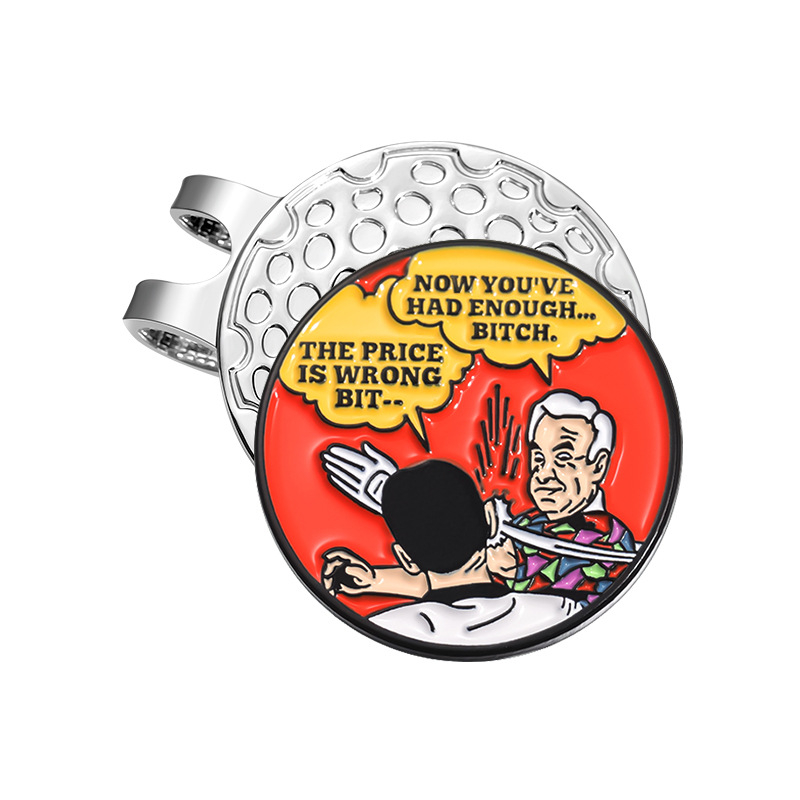 Klip za kapu za golf s karikaturnim dizajnom, srebrni kružni marker lopte promjera 25 mm s magnetom