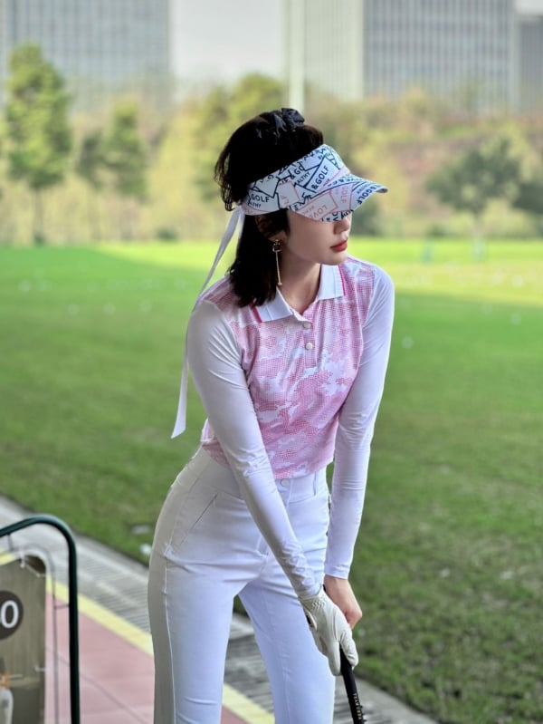 Taoguan дамски голф лятен комплект: розова поло риза с дълъг ръкав и тениска от ice silk