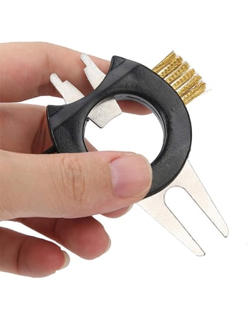 Голф 5-в-1 мултифункционален инструмент: вилица за зелено, отварачка за бутилки, инструмент за сваляне на шипове от обувки и почистваща четка