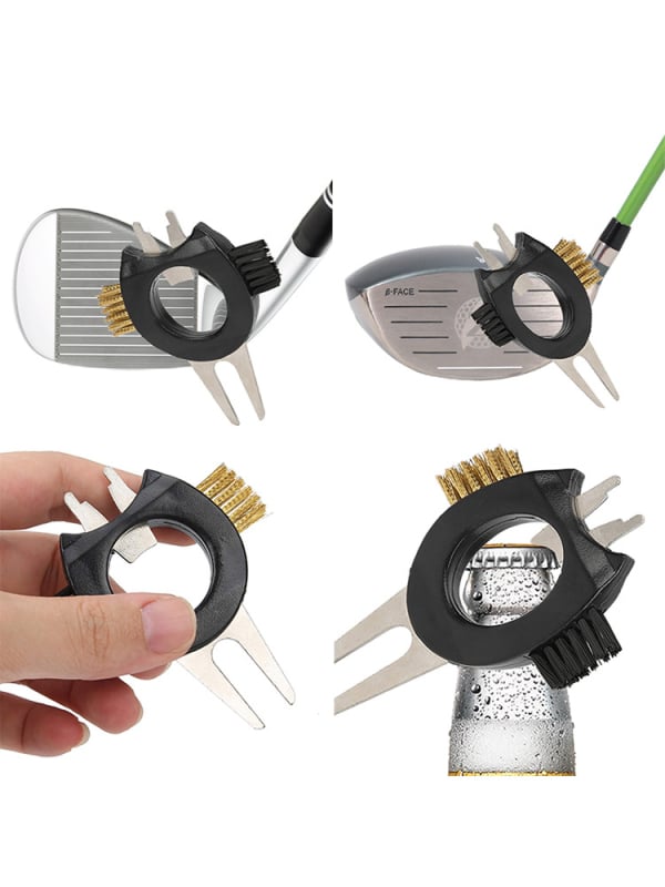 Голф 5-в-1 мултифункционален инструмент: вилица за зелено, отварачка за бутилки, инструмент за сваляне на шипове от обувки и почистваща четка