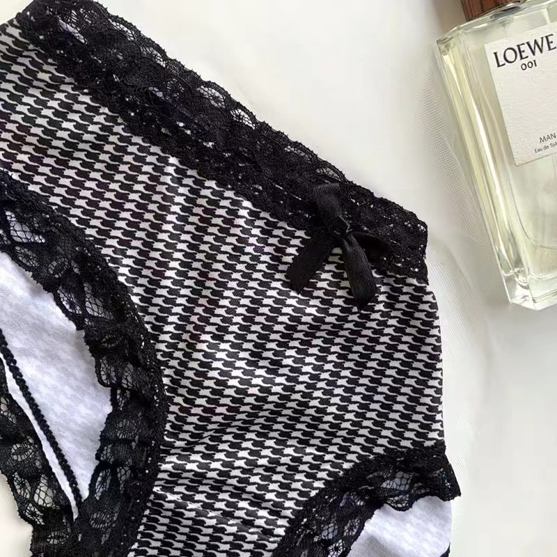 Ženske gaćice u japanskom stilu s uzorkom houndstooth, čipka, led satin, niska struka, mašna