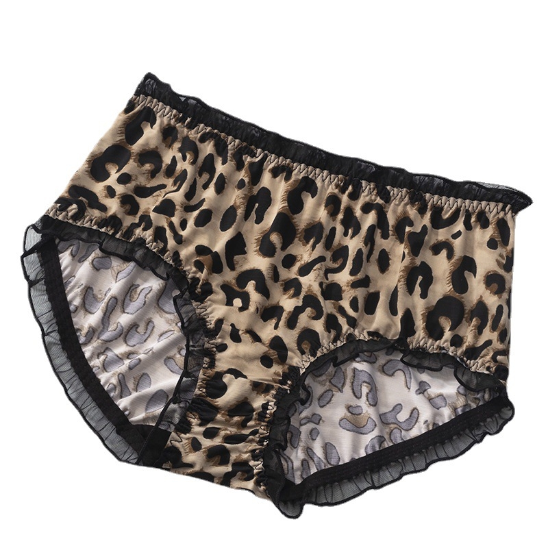 Leopard uzorak, plus-size ženske donje rublje od mliječne svile, čipka, seksi uzorak, pamučna podstava u području prepona, visoka elastičnost, trokutaste gaćice