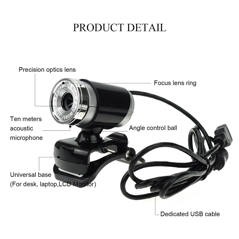 A860 USB HD web kamera s ugrađenim mikrofonom, bez upravljačkog programa, USB 2.0, ručni fokus, 5 MP senzor, 640x480 rezolucija, 30 FPS za online nastavu