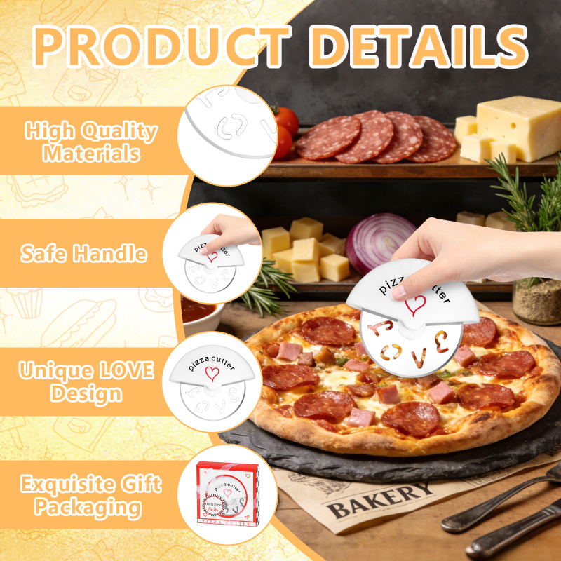 Cuțit pentru pizza din oțel inoxidabil, în formă de inimă, multifuncțional pentru coacere