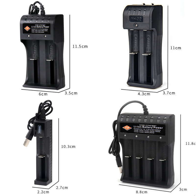 Négy rekeszes 18650 Li-ion akkumulátortöltő USB gyors töltéssel, kompatibilis 14500 és 3.7V–4.2V cellákkal