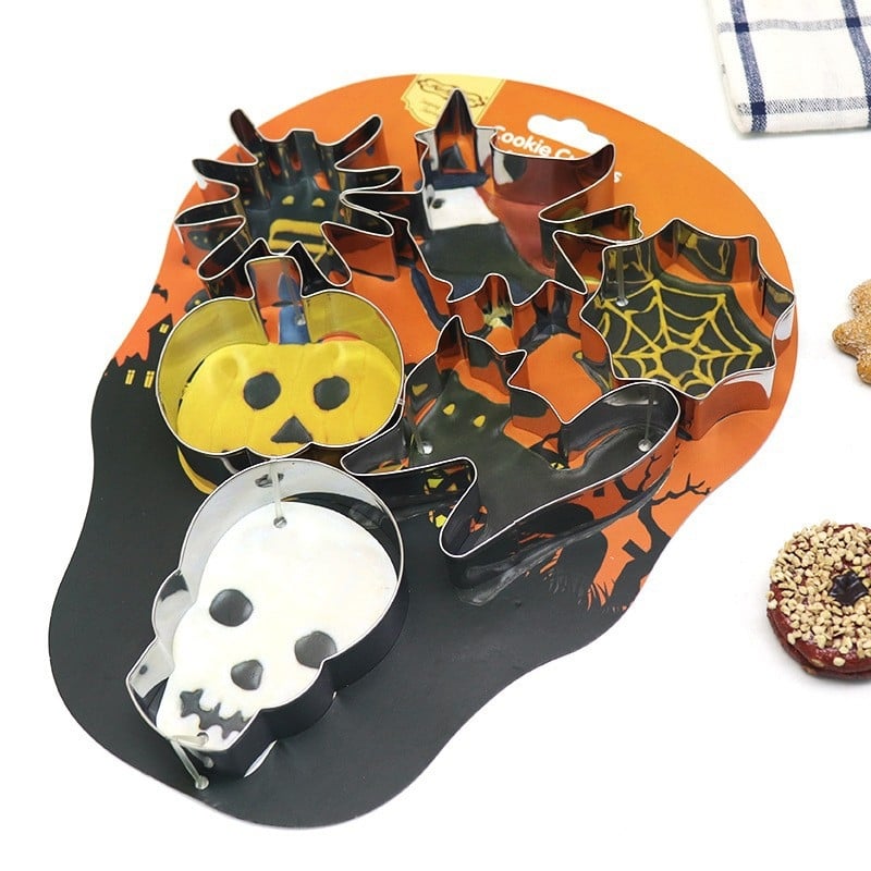Set de 6 forme din oțel inoxidabil pentru biscuiți de Halloween – forme de dovleac și păianjen