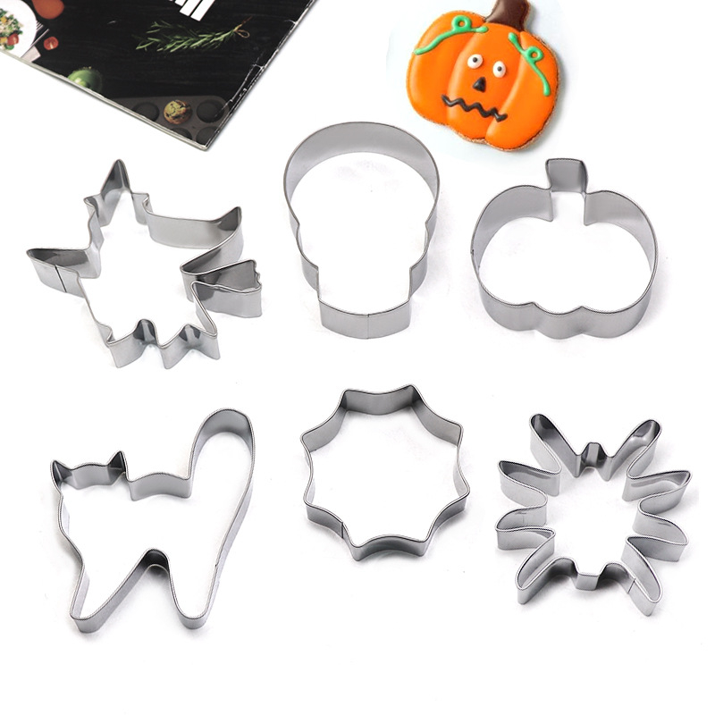 Set de 6 forme din oțel inoxidabil pentru biscuiți de Halloween – forme de dovleac și păianjen
