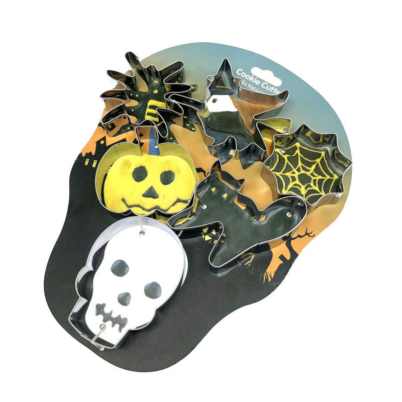 Set de 6 forme din oțel inoxidabil pentru biscuiți de Halloween – forme de dovleac și păianjen