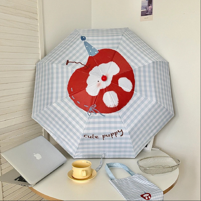 Karirani crveni nos karikatura kišobran od vinila UV zaštita za kišu i sunce Apple Meow