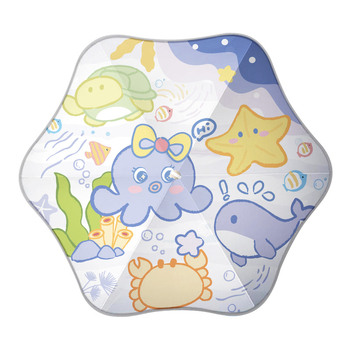 Umbrelă pentru copii cu model animale marine, stil desen animat, protecție UV, rezistentă la vânt, pentru zile însorite și ploioase