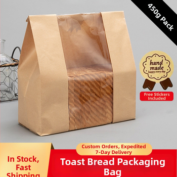 Sac de pâine din hârtie kraft, cu fereastră și autocolant de sigilare, pungă albă transparentă pentru deserturi și toast