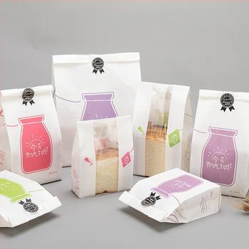 Sac de pâine din hârtie kraft, cu fereastră și autocolant de sigilare, pungă albă transparentă pentru deserturi și toast