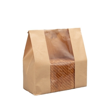 Sac de pâine din hârtie kraft, cu fereastră și autocolant de sigilare, pungă albă transparentă pentru deserturi și toast