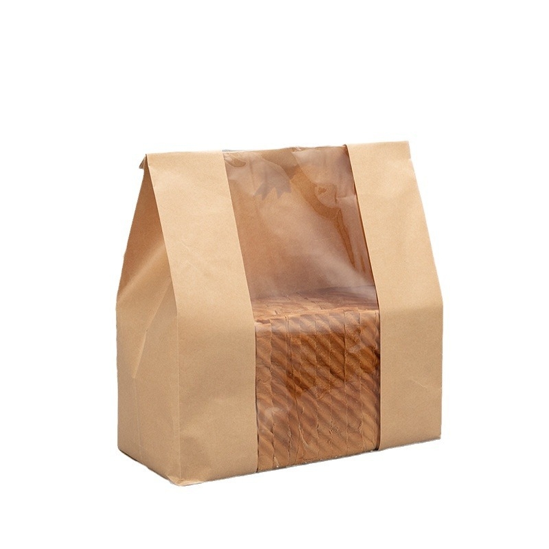 Sac de pâine din hârtie kraft, cu fereastră și autocolant de sigilare, pungă albă transparentă pentru deserturi și toast