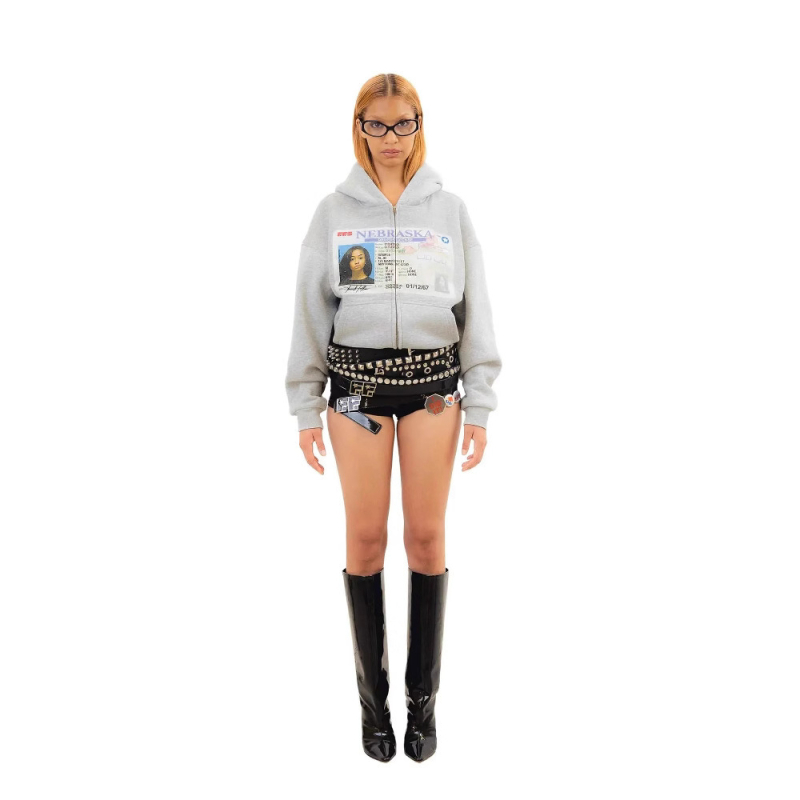 Hoodie na zip s kapuljom, dugi rukavi, ulični hipster stil, anime uzorak, Y2K retro