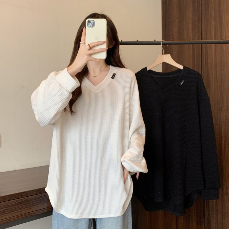 Ženska majica s V-izrezom i dugačkim rukavima, slobodan kroj, korejski streetwear za proljeće