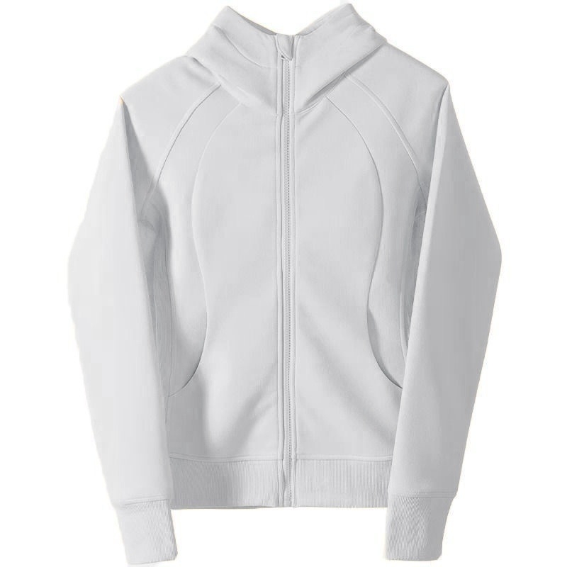 Ženski sivi hoodie s kapuljom, američkog stila, casual gornji dio, kardigan, slim fit