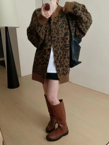 Ženski pleteni kardigan s leopard uzorkom, široki kroj za jesen-zimu, japansko-korejski ležerni stil, retro