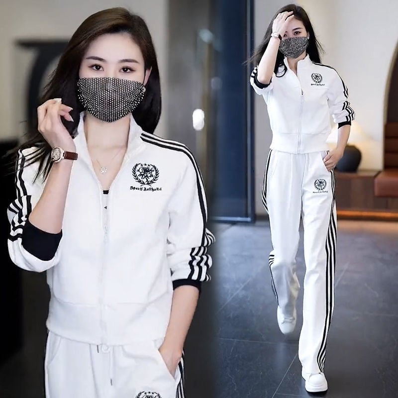 Дамски модерен спортно-ежедневен двукомпонентен комплект: яке със стояща яка и панталони