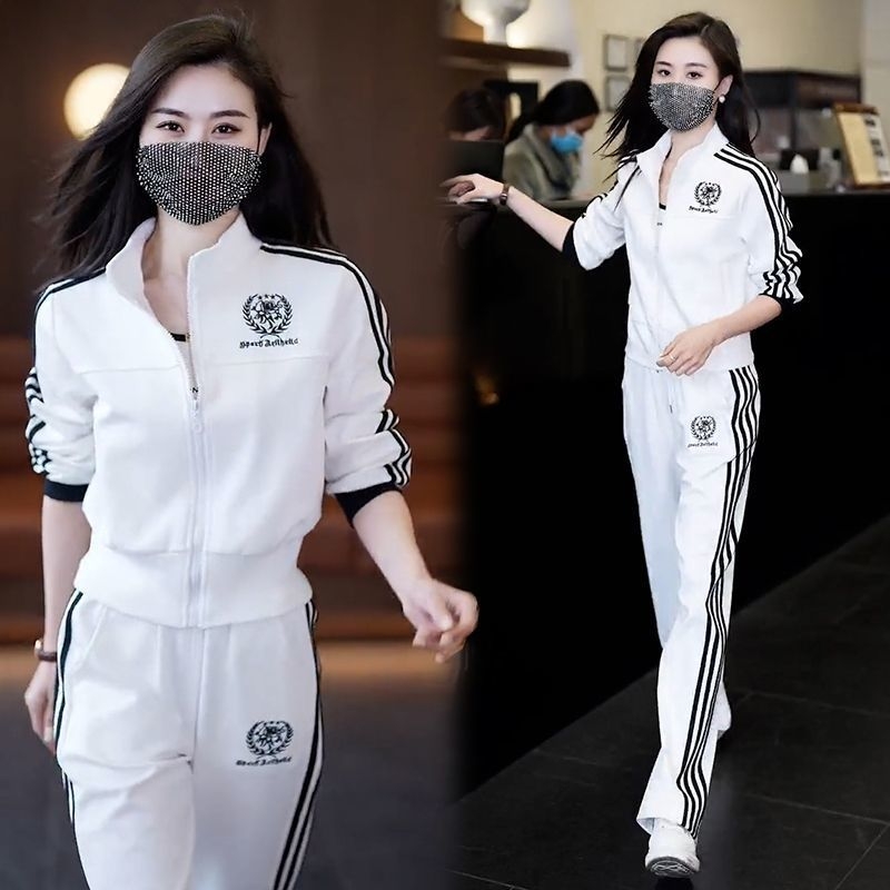 Дамски модерен спортно-ежедневен двукомпонентен комплект: яке със стояща яка и панталони