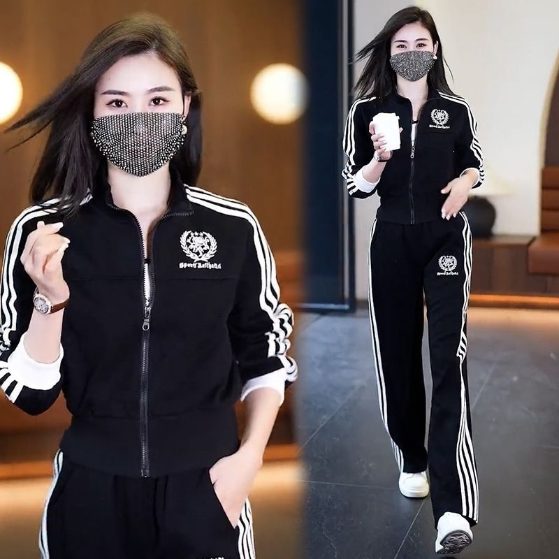 Дамски модерен спортно-ежедневен двукомпонентен комплект: яке със стояща яка и панталони