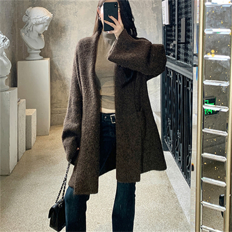 Elegantni srednje dugački pleteni kardigan za žene, jesen-zima, korejski stil ležernog kroja