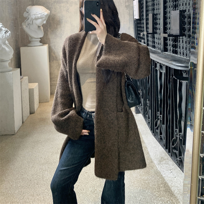 Elegantni srednje dugački pleteni kardigan za žene, jesen-zima, korejski stil ležernog kroja