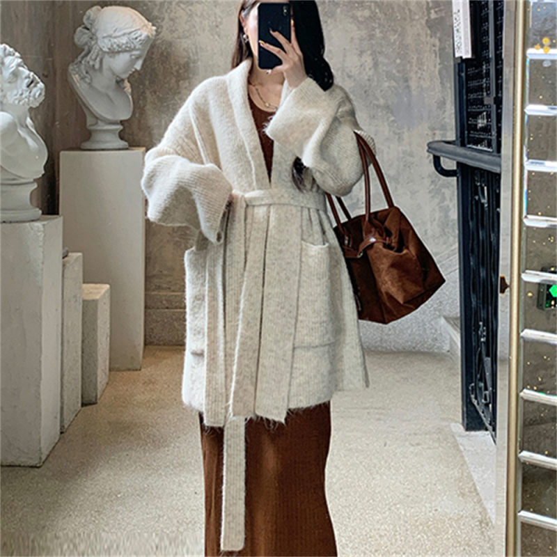 Elegantni srednje dugački pleteni kardigan za žene, jesen-zima, korejski stil ležernog kroja
