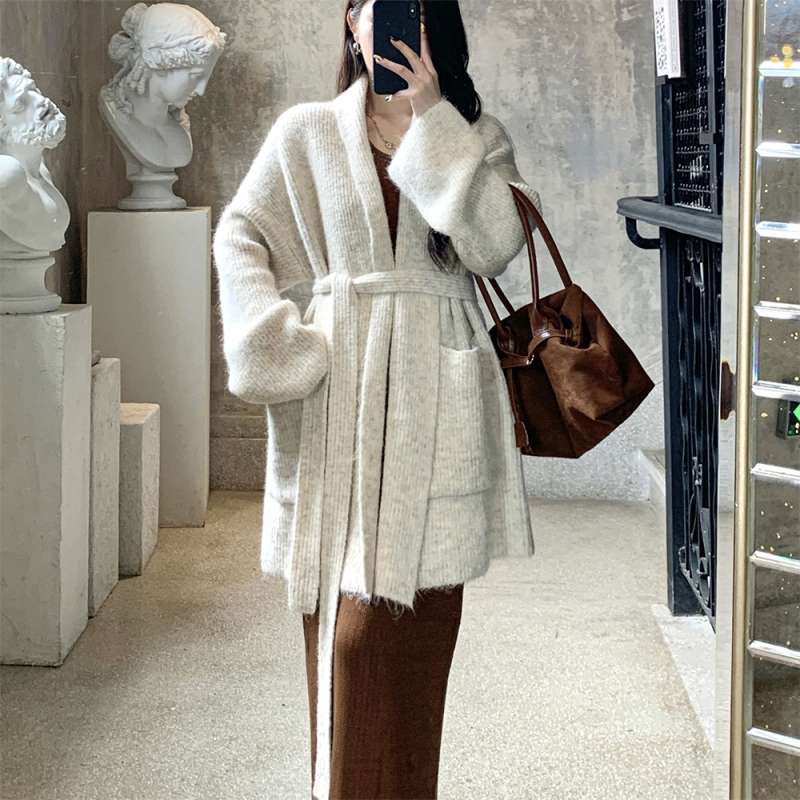 Elegantni srednje dugački pleteni kardigan za žene, jesen-zima, korejski stil ležernog kroja