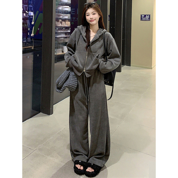 Ženski jesenski dvodijelni set: hoodie s kapuljačom i hlače, širokog kroja, korejski stil, casual