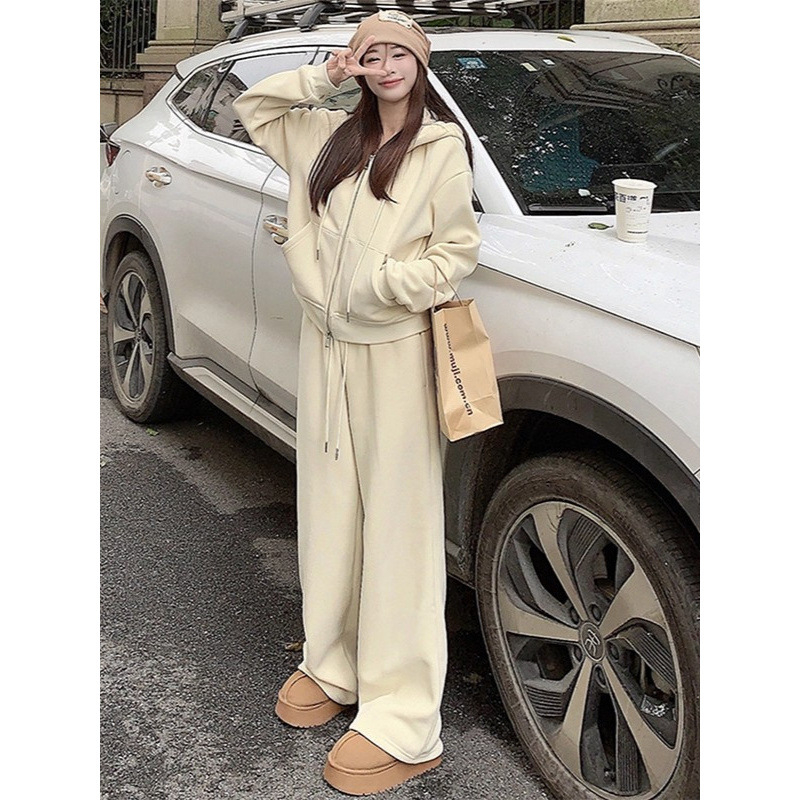 Ženski jesenski dvodijelni set: hoodie s kapuljačom i hlače, širokog kroja, korejski stil, casual